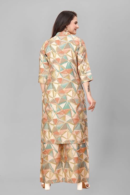 Women Multicolour Geometric Printed Kurti Palazzo Set | Casual & Office Wear