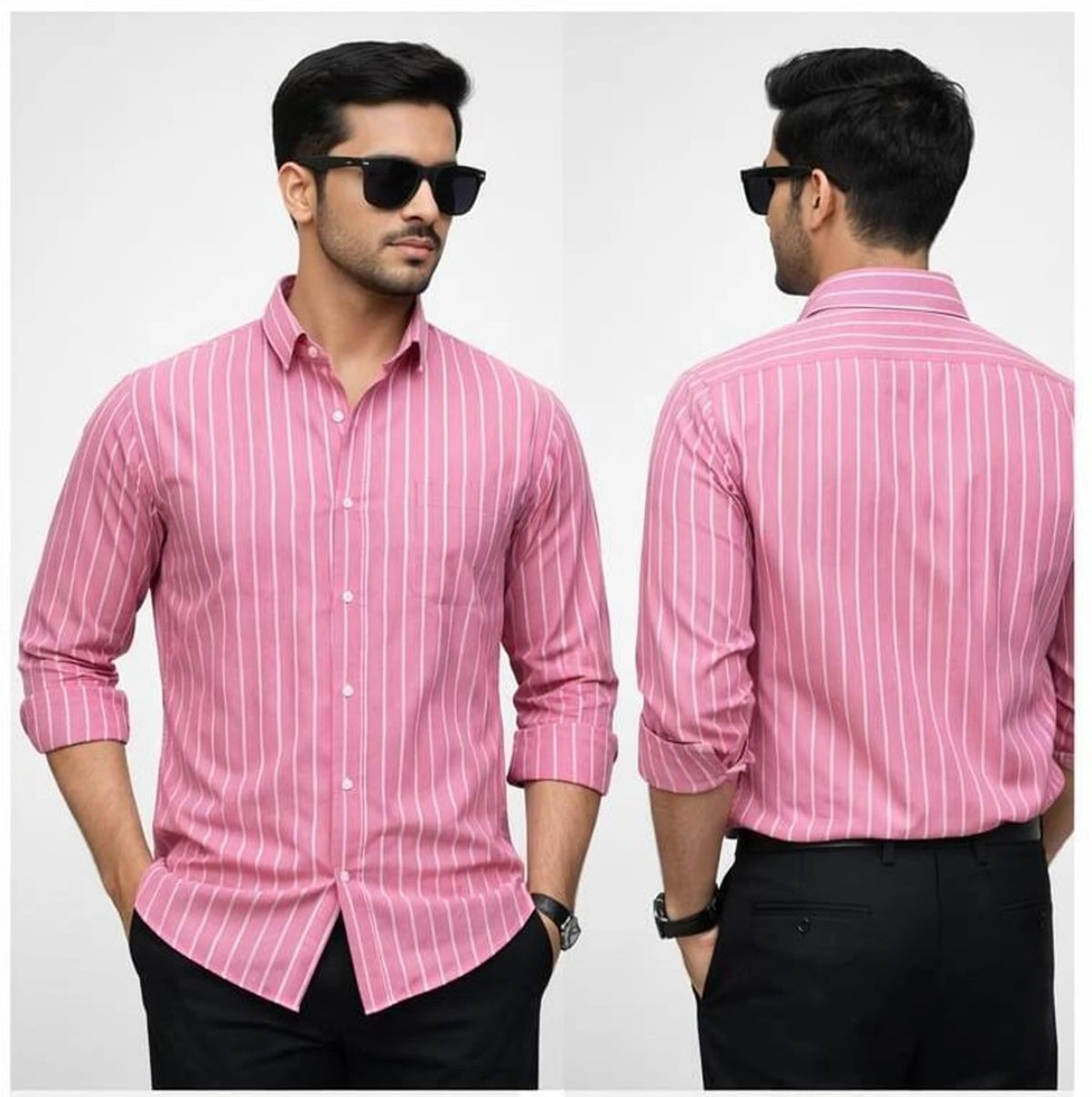 Men's Pink & White Striped Cotton Casual Formal Shirt | Full Sleeve